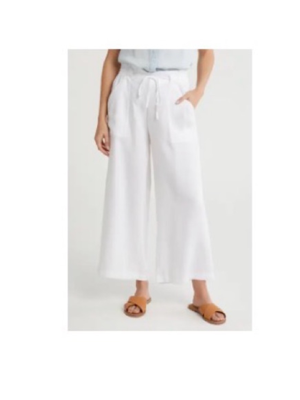 Tahari Wide-Leg Tie Waist Linen Pants - White